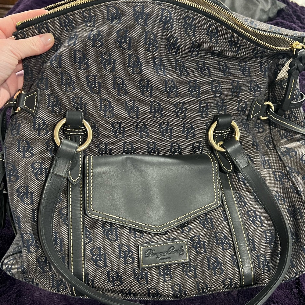 Dooney & Bourke Gray Monogram Shoulder Bag with Gold Hardware